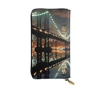 MKNAZ Portefeuille long en cuir imprimé New York Manhattan Bridge Night pour homme et femme avec 12 emplacements pour cartes, Noir , Taille unique, Moderne