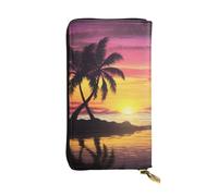 MKNAZ Portefeuille long en cuir imprimé palmier tropical pour homme et femme avec 12 emplacements pour cartes, Noir , Taille unique, Moderne