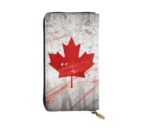 MKNAZ Portefeuille long rétro imprimé drapeau du Canada pour homme et femme avec porte-cartes en cuir avec 12 emplacements pour cartes, Noir , Taille unique, Moderne