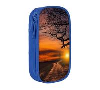 MKNAZ Tree at Golden Sunset Trousse à crayons imprimée double couche pour étudiants, artistes, école, bureau, université, noir, bleu, One Size, Cartable