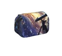 MKNAZ Trousse à crayons à rabat à rayures roses et léopards - Double couche de grande capacité avec double fermeture éclair - pour étudiants, artistes et voyageurs, Galaxy espace avec télescope