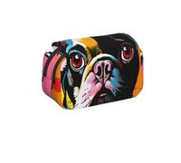 MKNAZ Trousse à crayons à rabat avec imprimé carlin noir - Double couche de grande capacité avec double fermeture éclair - pour étudiants, artistes et voyageurs, Bouledogue français coloré., Taille