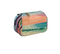 MKNAZ Trousse à crayons à rabat avec imprimé rouge, jaune, bleu et noir - Double couche de grande capacité avec double fermeture éclair - pour étudiants, artistes et voyageurs, Coconut Palm Tree Plage