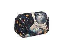 MKNAZ Trousse à crayons à rabat avec motif chat astronaute - Double couche de grande capacité avec double fermeture éclair - pour étudiants, artistes et voyageurs, Fun Cat Astronaute, Taille unique