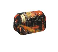MKNAZ Trousse à crayons à rabat avec motif chat astronaute - Double couche de grande capacité avec double fermeture éclair - pour étudiants, artistes et voyageurs, Train de transport, Taille unique