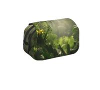 MKNAZ Trousse à crayons à rabat double couche avec double fermeture éclair - Motif floral bleu - Pour étudiants, artistes et voyageurs, Scène de la jungle tropicale, Taille unique, Cartable