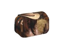 MKNAZ Trousse à crayons à rabat double couche avec double fermeture éclair pour étudiants, artistes et voyageurs, Chapeau de cowboy Western Boot, Taille unique, Cartable