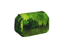 MKNAZ Trousse à crayons à rabat double couche avec double fermeture éclair pour étudiants, artistes et voyageurs Noir/blanc, Belle nature verte, Taille unique, Cartable