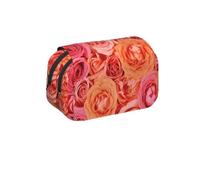 MKNAZ Trousse à crayons à rabat double couche avec double fermeture éclair pour étudiants, artistes et voyageurs Orange Rose, Orange rose rose, Taille unique, Cartable