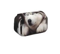 MKNAZ Trousse à crayons à rabat double couche avec double fermeture éclair pour étudiants, artistes et voyageurs, Chien Husky mignon, Taille unique, Cartable