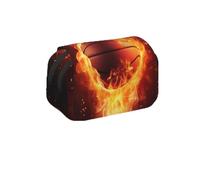 MKNAZ Trousse à crayons à rabat double couche avec double fermeture éclair - Pour étudiants, artistes et voyageurs, Éclaboussures de flamme de basket-ball en feu, Taille unique, Cartable