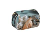MKNAZ Trousse à crayons à rabat unique avec imprimé animal 3D - Double couche de grande capacité avec double fermeture éclair - pour étudiants, artistes et voyageurs, Conque de mer Coquille Tortue de
