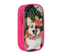 MKNAZ Trousse à crayons avec 2 motifs de fleurs tropicales et corgi - Double couche - Organiseur pour étudiants, artistes, école, bureau, université, noir, rose, One Size, Cartable