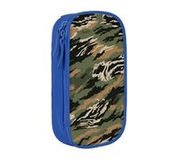 MKNAZ Trousse à crayons double couche avec imprimé camouflage à rayures tigrées pour étudiants, artistes, école, bureau, université, noir, bleu, One Size, Cartable