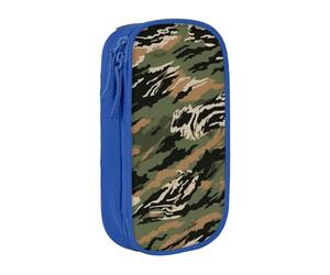 MKNAZ Trousse à crayons double couche avec imprimé camouflage à rayures tigrées pour étudiants, artistes, école, bureau, université, noir, bleu, One Size, Cartable
