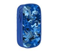 MKNAZ Trousse à crayons double couche avec imprimé camouflage bleu pour étudiants, artistes, école, bureau, université, noir, bleu, One Size, Cartable