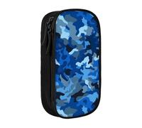 MKNAZ Trousse à crayons double couche avec imprimé camouflage bleu pour étudiants, artistes, école, bureau, université, noir, Noir , One Size, Cartable