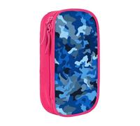 MKNAZ Trousse à crayons double couche avec imprimé camouflage bleu pour étudiants, artistes, école, bureau, université, noir, rose, One Size, Cartable
