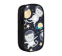 MKNAZ Trousse à crayons double couche avec imprimé chat astronaute amusant pour étudiants, artistes, école, bureau, université, noir, Noir , One Size, Cartable