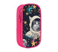 MKNAZ Trousse à crayons double couche avec imprimé chat astronaute amusant pour étudiants, artistes, école, bureau, université, noir, rose, One Size, Cartable