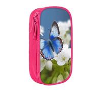 MKNAZ Trousse à crayons double couche avec imprimé fleurs et papillons bleus pour étudiants, artistes, école, bureau, université, noir, rose, One Size, Cartable