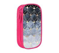 MKNAZ Trousse à crayons double couche avec imprimé hexagones bleus et diamants pour étudiants, artistes, école, bureau, université, noir, rose, One Size, Cartable