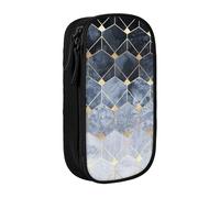 MKNAZ Trousse à crayons double couche avec imprimé hexagones bleus et diamants pour étudiants, artistes, école, bureau, université, noir, Noir , One Size, Cartable