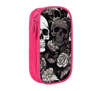 MKNAZ Trousse à crayons double couche avec imprimé tête de mort florale noire pour étudiants, artistes, école, bureau, université, noir, rose, One Size, Cartable
