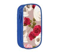 MKNAZ Trousse à crayons double couche avec imprimé tête de mort florale pour étudiants, artistes, école, bureau, université, noir, bleu, One Size, Cartable