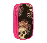 MKNAZ Trousse à crayons double couche avec imprimé tête de mort rose pour étudiants, artistes, école, bureau, université, noir, rose, One Size, Cartable