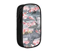 MKNAZ Trousse à crayons double couche avec motif chats chevauchant des poissons, pour étudiants, artistes, école, bureau, université, noir, Noir , One Size, Cartable