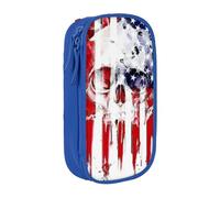 MKNAZ Trousse à crayons double couche avec motif drapeau américain et tête de mort pour étudiants, artistes, école, bureau, université, noir, bleu, One Size, Cartable