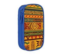 MKNAZ Trousse à crayons double couche avec motifs nationaux africains imprimés pour étudiants, artistes, école, bureau, université, noir, bleu, One Size, Cartable