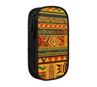 MKNAZ Trousse à crayons double couche avec motifs nationaux africains imprimés pour étudiants, artistes, école, bureau, université, noir, Noir , One Size, Cartable