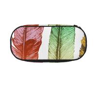 MKNAZ Trousse à crayons et trousse de maquillage avec drapeau imprimé feu d'artifice en tissu Oxford, trousse unisexe pour l'école, le bureau, les voyages, Plumes colorées dessinées à la main sur