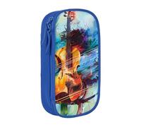 MKNAZ Trousse à crayons imprimée guitare musicale double couche pour étudiants, artistes, école, bureau, université, noir, bleu, One Size, Cartable