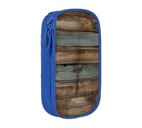 MKNAZ Trousse à crayons rustique avec imprimé vieux bois de grange double couche pour étudiants, artistes, école, bureau, université, noir, bleu, One Size, Cartable