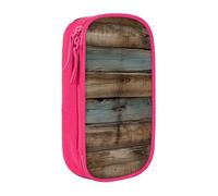 MKNAZ Trousse à crayons rustique avec imprimé vieux bois de grange double couche pour étudiants, artistes, école, bureau, université, noir, rose, One Size, Cartable