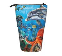 MKNAZ Trousse à crayons télescopique avec imprimé écailles de dragon - Trousse à crayons portable - Convient pour l'école et le bureau, Dauphins Tortue de mer Octopus récif de corail, One Size