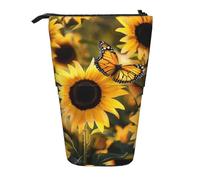 MKNAZ Trousse à crayons télescopique avec vue sous-marine imprimée sur la mer, trousse à crayons portable adaptée pour l'école et le bureau, Tournesol Fleurs Fleurs Plantes Papillon, One Size
