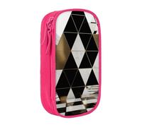 MKNAZ Trousse à crayons tendance moderne avec motifs triangles noirs blancs dorés double couche pour étudiants, artistes, école, bureau, université, noir, rose, One Size, Cartable