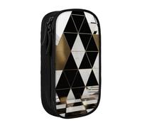 MKNAZ Trousse à crayons tendance moderne avec motifs triangles noirs blancs dorés double couche pour étudiants, artistes, école, bureau, université, noir, Noir , One Size, Cartable