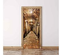 MKNCILN 3D Sticker de Porte cave à vin Photo Mural Trompe l'oeil Stickers Muraux PVC Imperméable Papier Peint pour Chambre Salle de Bain Cuisine Décoration Autocollants Porte, 77x200cm