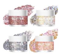 MKNZOME 4 Pièce Gel Paillettes Visage, Mermaid Sequins Body Glitter Gel, Sirène Chunky Glitter pour le Visage, le Corps, les Cheveux, Paillettes Résine Scintillantes Longue durée pour Festival