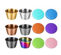 MKNZOME 6Pcs Tasses à Sauce, Récipients à Vinaigrette à Emporter en Acier Inoxydable avec Couvercles en Silicone, Petits Plats à Sauce Bols à Trempette pour Apéritif Collations Sushis Glaces