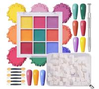 MKNZOME 9 Couleurs Poudre Chrome Ongle, 100Pcs Eponge Nail Art, Poudre Ongles Paillette Ongles Rouge Bleu Vert Violet Orange Rose Decoration Ongles, 6 Baguettes éponge