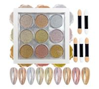 MKNZOME 9 Couleurs Poudre Chrome Ongle Paillette, Or Argent Rose Schimmer Mirror Metallic Effect Pigment Glitzerpuder Pou La DéCoration Nail Art avec 5 Baguettes éponge