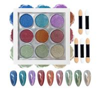 MKNZOME 9 Couleurs Poudre Chrome Ongle Paillette, Rouge Bleu Or Vert Schimmer Mirror Metallic Effect Pigment Glitzerpuder Pou La DéCoration Nail Art avec 5 Baguettes éponge