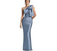 Mkojaa Robe de bal asymétrique avec nœud en satin Robes de demoiselle d'honneur Robe de demoiselle d'honneur Longue Fourreau Colonne Robes de mère de la mariée, Bleu poussiéreux., 38
