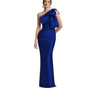 Mkojaa Robe de demoiselle d'honneur une épaule avec nœud longue sirène en satin fente arrière robes de bal robe de soirée formelle PM004, bleu royal, 56